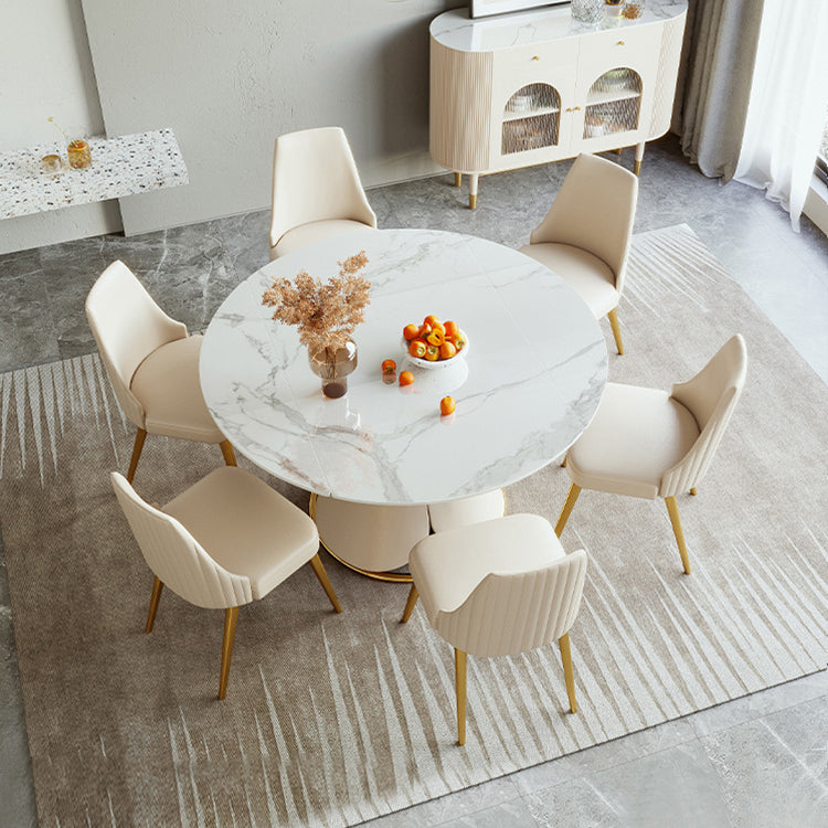 Glam 1/4/5/6/7 Pieces Dining Set Round Stone Dining Table for Dining Room 7 Pieces: Table, 6 Chairs Clearhalo 'Dining Room Sets' 'Dining Tables & Seating' 'dining_room_set' 'furn' 'furn_dining_room_set' 'Furniture' 'furniture_dining_room_set' 'Kitchen & Dining Furniture' 4927550