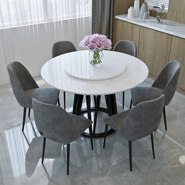 Glam 1/2/6/7 Pieces Dining Set Round Stone Dining Table for Dining Room 7 Pieces: Table, 6 Chairs Clearhalo 'Dining Room Sets' 'Dining Tables & Seating' 'dining_room_set' 'furn' 'furn_dining_room_set' 'Furniture' 'furniture_dining_room_set' 'Kitchen & Dining Furniture' 4927619
