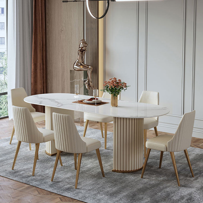 Glam 1/4/5/7 Pieces Dining Set Oval Shape Sintered Stone Dining Table Set 7 Pieces: Table, 6 Chairs Clearhalo 'Dining Room Sets' 'Dining Tables & Seating' 'dining_room_set' 'furn' 'furn_dining_room_set' 'Furniture' 'furniture_dining_room_set' 'Kitchen & Dining Furniture' 4927746