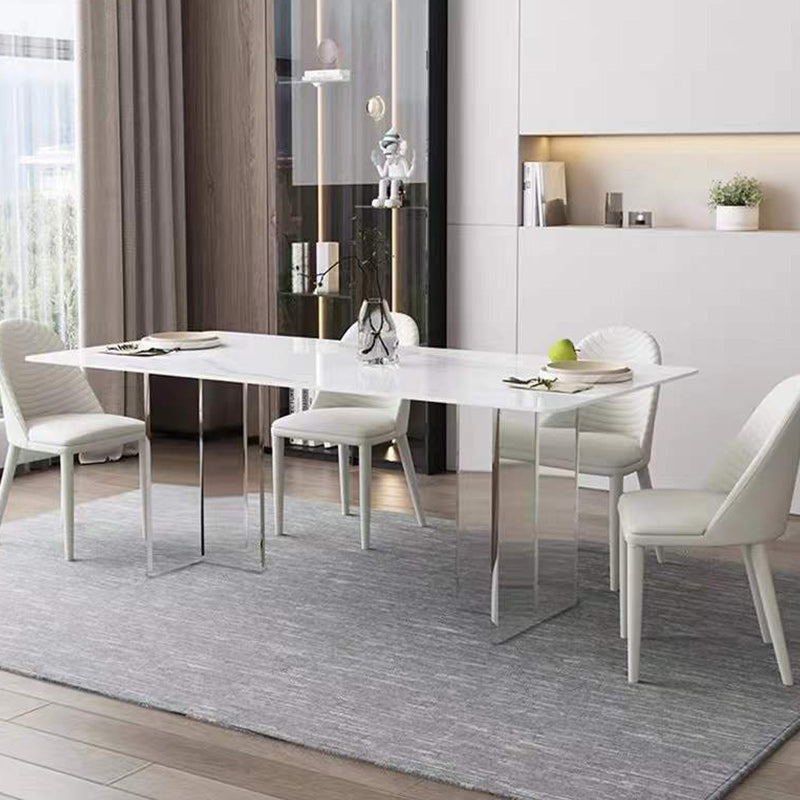 Modern 1/2/5 Pieces Dining Set Rectangle Stone Dining Table for Dining Room 5 Pieces: Table, 4 Beige Chairs Clearhalo 'Dining Room Sets' 'Dining Tables & Seating' 'dining_room_set' 'furn' 'furn_dining_room_set' 'Furniture' 'furniture_dining_room_set' 'Kitchen & Dining Furniture' 4927762