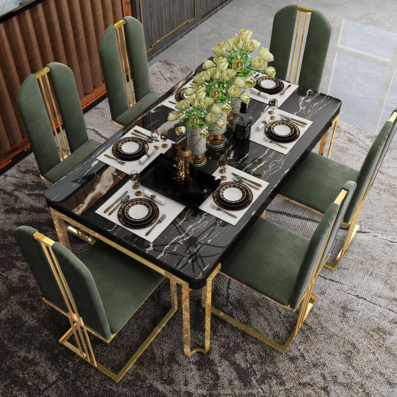 Rectangle Stone Top Dining Table Traditional Luxury Table with 4 Legs Black 70.9"L x 35.4"W x 29.5"H Without Chairs Clearhalo 'Dining Tables & Seating' 'Dining Tables' 'dining_table' 'furn' 'furn_dining_table' 'Furniture' 'furniture_dining_table' 'Kitchen & Dining Furniture' 'kitchen' 'kitchen_dining_table' 4927918