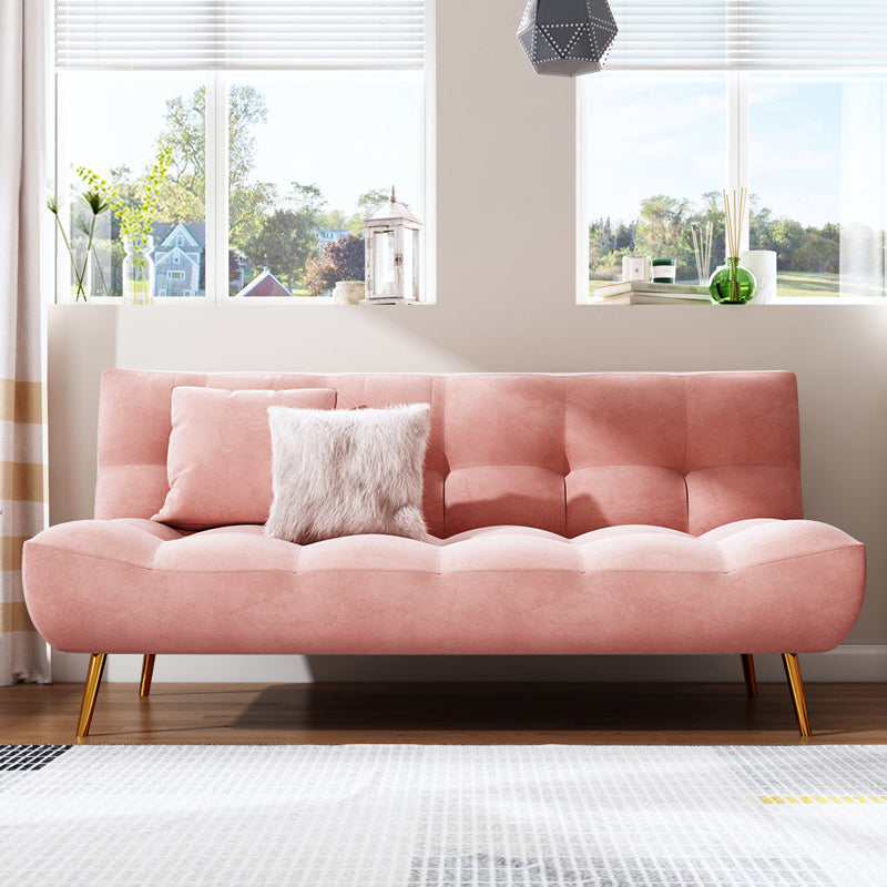Scandinavian Tufted Back Couch Armless Sofa Bed with Brass Legs Pink Clearhalo 'furn' 'furn_sofas' 'Furniture' 'furniture_sofas' 'Living Room Furniture' 'Sofa' 'sofas' 4934016
