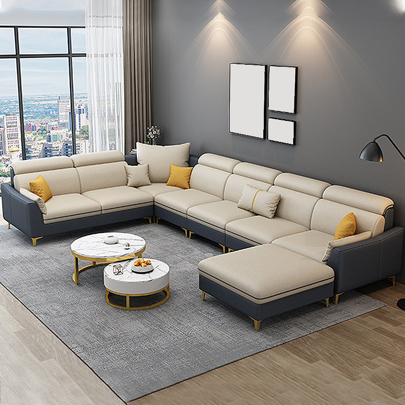 Faux Leather Pillow Top Arm Sectional 39.37"High Modern Sofa and Chaise 153.5"L x 98"W x 39"H Latex Clearhalo 'furn' 'furn_sectionals' 'Furniture' 'furniture_sectionals' 'Living Room Furniture' 'Sectionals' 4934298