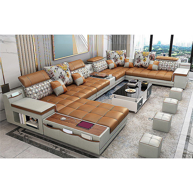 161.42"L x 98.43"W x 35.43"H Sofa Pillow Back Sectionals with Storage Orange Clearhalo 'furn' 'furn_sectionals' 'Furniture' 'furniture_sectionals' 'Living Room Furniture' 'Sectionals' 4934358