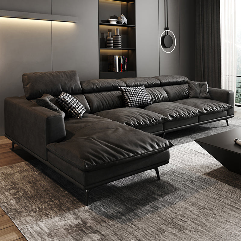 Waterproof Square Arm Sectionals 27.56"High Cushion Back Sofa,Black 142"L x 71"W x 28"H Latex Clearhalo 'furn' 'furn_sectionals' 'Furniture' 'furniture_sectionals' 'Living Room Furniture' 'Sectionals' 4934450