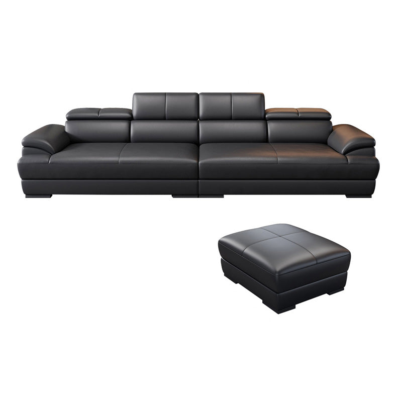Genuine Leather Pillow Top Arm Sectional Sofa 27.56"H Cushion Back Sofa,Black 140"L x 81"W x 28"H Clearhalo 'furn' 'furn_sectionals' 'Furniture' 'furniture_sectionals' 'Living Room Furniture' 'Sectionals' 4934556