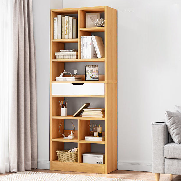Manufactured Wood Standard Bookshelf Vertical Open Bookcase with Drawer 19.7"L x 7.9"W x 70.9"H White-Wood Clearhalo 'Bookcases' 'furn' 'furn_bookcases' 'Furniture' 'furniture_bookcases' 'Office Furniture' 4936481
