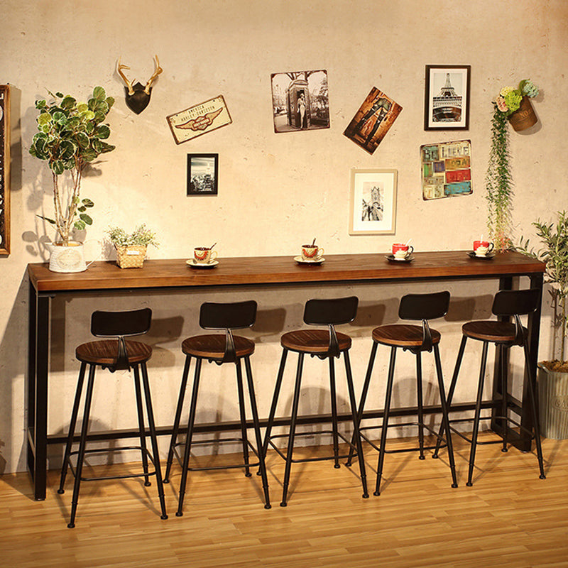 Wood Bar Dining Table Industrial Bar Dining Table with Black Trestle Base 118.1"L x 15.7"W x 41.3"H Without Chairs Clearhalo 'Bar Furniture' 'Bar Tables' 'bar_tables' 'furn' 'furn_bar_tables' 'Furniture' 'furniture_bar_tables' 'Kitchen & Dining Furniture' 4939153