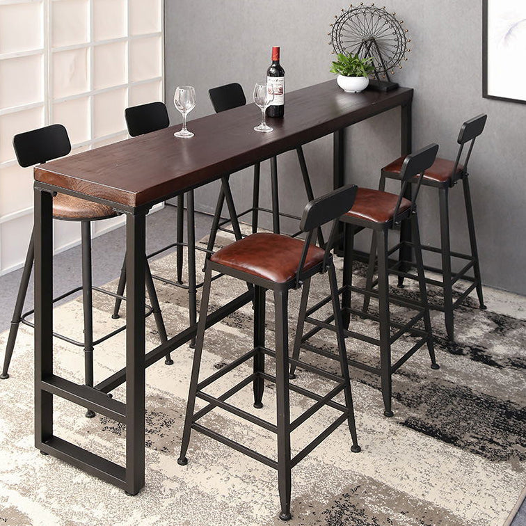 Pine Wood Bar Table Industrial Rectangle Bar Dining Table with Black Trestle Base 78.7"L x 15.7"W x 41.3"H Without Chairs Clearhalo 'Bar Furniture' 'Bar Tables' 'bar_tables' 'furn' 'furn_bar_tables' 'Furniture' 'furniture_bar_tables' 'Kitchen & Dining Furniture' 4939175