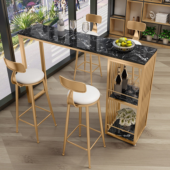 Stone Top Bar Dining Table Traditional Luxury Rectangle Bar Table with Gold Sled Base 78.7"L x 15.7"W x 41.3"H Black Without Chairs Clearhalo 'Bar Furniture' 'Bar Tables' 'bar_tables' 'furn' 'furn_bar_tables' 'Furniture' 'furniture_bar_tables' 'Kitchen & Dining Furniture' 4939333