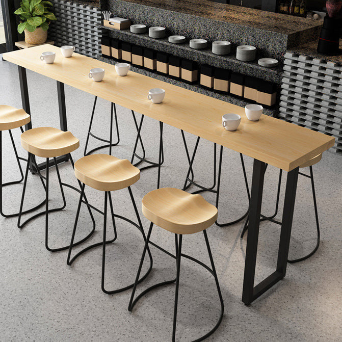 Solid Wood Bar Dining Table Industrial Bar Table with Sled Base in Black 86.6"L x 15.7"W x 41.3"H Without Chairs Clearhalo 'Bar Furniture' 'Bar Tables' 'bar_tables' 'furn' 'furn_bar_tables' 'Furniture' 'furniture_bar_tables' 'Kitchen & Dining Furniture' 4939403