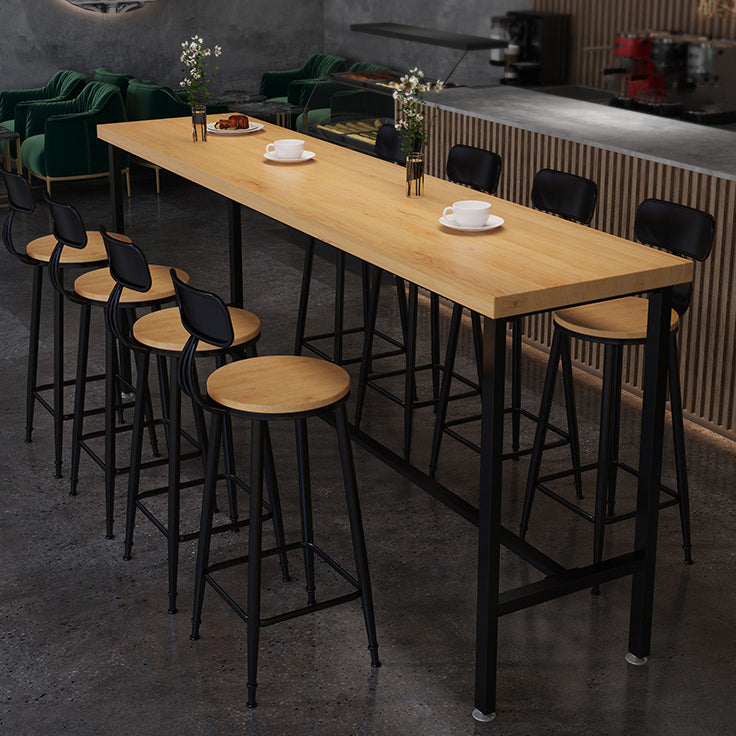 Solid Wood Bar Dining Table Industrial Bar Dining Table with Black Trestle Base 110.2"L x 15.7"W x 41.3"H Without Chairs Clearhalo 'Bar Furniture' 'Bar Tables' 'bar_tables' 'furn' 'furn_bar_tables' 'Furniture' 'furniture_bar_tables' 'Kitchen & Dining Furniture' 4939430
