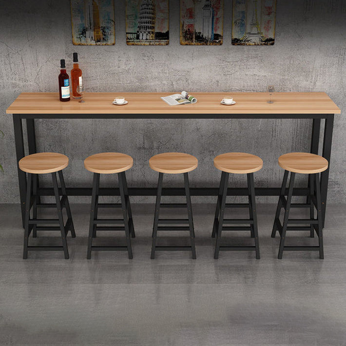 Contemporary Bar Table Rectangle Bar Dining Table with Trestle Base 78.7"L x 15.7"W x 39.4"H Black-Brown Without Chairs Clearhalo 'Bar Furniture' 'Bar Tables' 'bar_tables' 'furn' 'furn_bar_tables' 'Furniture' 'furniture_bar_tables' 'Kitchen & Dining Furniture' 4939566