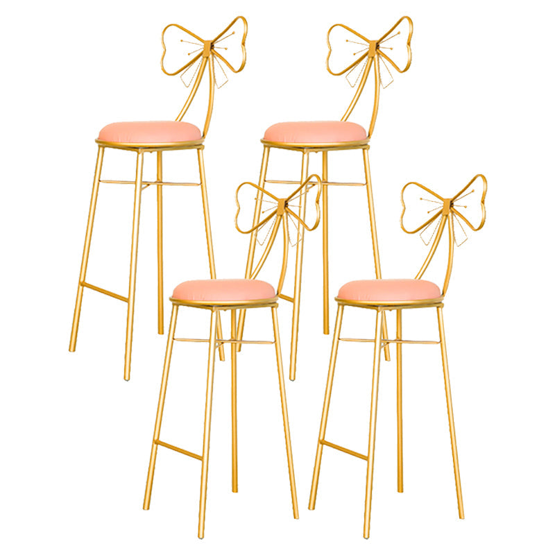Glam Armless Backrest Counter Stool Iron Dessert Shop Bar Stool with Cushion and Pedal Pink 4 Piece Set Clearhalo 'Bar Furniture' 'Bar Stools' 'bar_stools' 'furn' 'furn_bar_stools' 'Furniture' 'furniture_bar_stools' 'Kitchen & Dining Furniture' 4939674