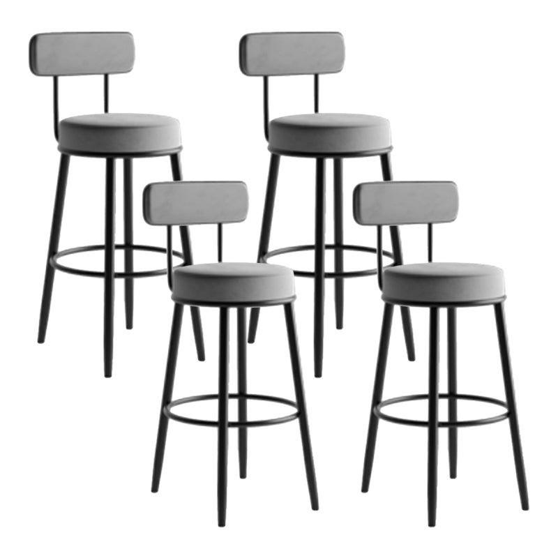 Industrial Backrest Counter Stool Iron Cafe Bar Stool with Pedal and Velvet Cushion Gray 4 Piece Set Clearhalo 'Bar Furniture' 'Bar Stools' 'bar_stools' 'furn' 'furn_bar_stools' 'Furniture' 'furniture_bar_stools' 'Kitchen & Dining Furniture' 4940684