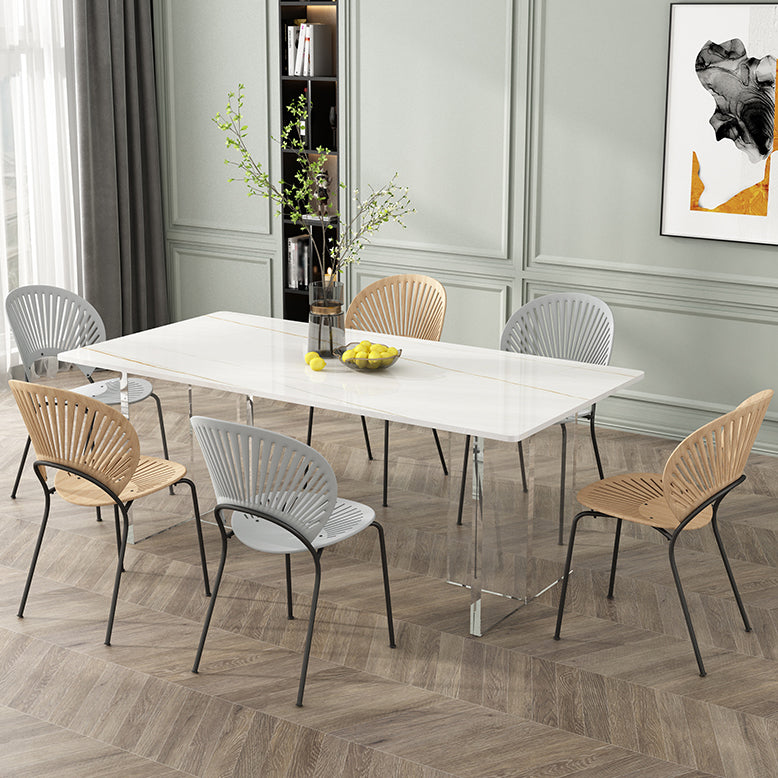 Modern 1/5/7 Pieces Dining Set Rectangle Stone Dining Table for Dining Room 7 Pieces: Table, 6 Chairs Clearhalo 'Dining Room Sets' 'Dining Tables & Seating' 'dining_room_set' 'furn' 'furn_dining_room_set' 'Furniture' 'furniture_dining_room_set' 'Kitchen & Dining Furniture' 4940741