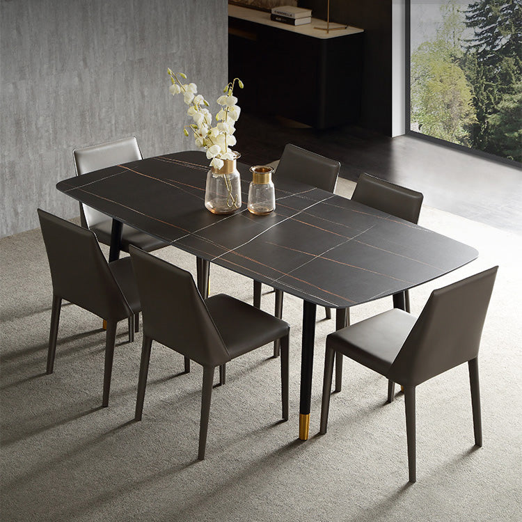 Modern 1/4/5/6/7 Pieces Dining Set Sintered Stone Dining Table with Leather Chairs 7 Pieces: Table, 6 Chairs Clearhalo 'Dining Room Sets' 'Dining Tables & Seating' 'dining_room_set' 'furn' 'furn_dining_room_set' 'Furniture' 'furniture_dining_room_set' 'Kitchen & Dining Furniture' 4940887