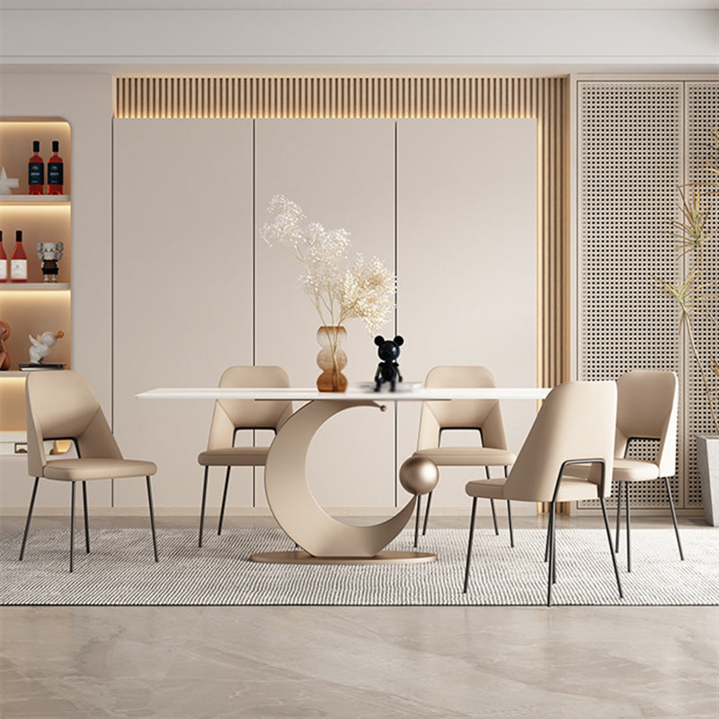 1/2/6/7 Pieces Dining Chairs Set Table Set with Sintered Stone Top with Leather Chairs 6 Pieces: Table, 5 Chairs Clearhalo 'Dining Room Sets' 'Dining Tables & Seating' 'dining_room_set' 'furn' 'furn_dining_room_set' 'Furniture' 'furniture_dining_room_set' 'Kitchen & Dining Furniture' 4941044