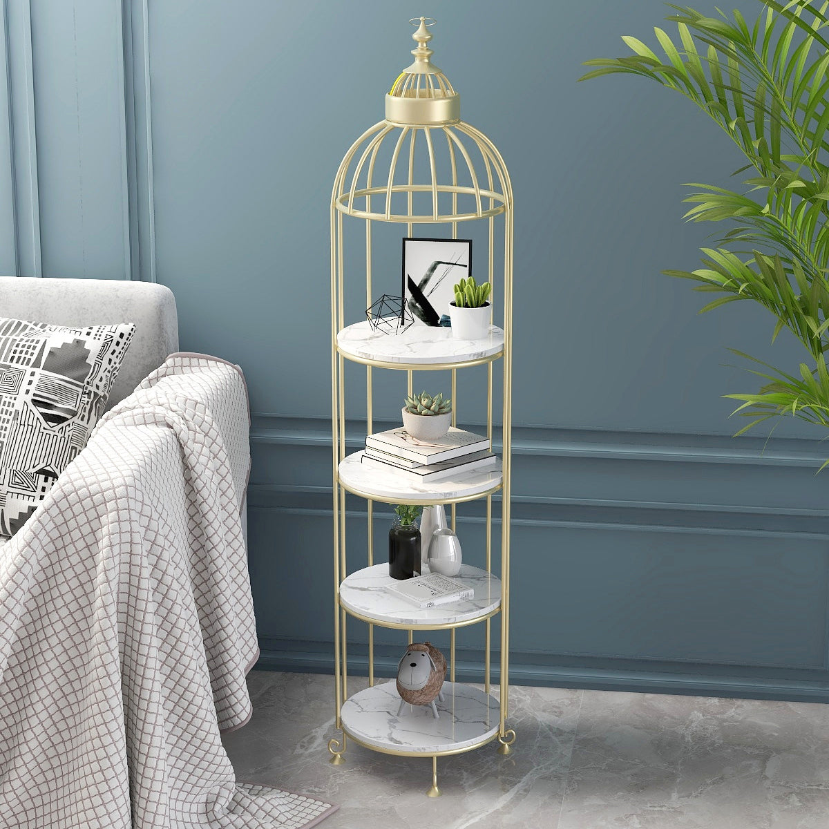 Modern Indoor Geometric Bookshelf Metal Frame Manufactured Wood Shelf Bookcase 16.1"L x 16.1"W x 66.1"H Gray-Gold Clearhalo 'Bookcases' 'furn' 'furn_bookcases' 'Furniture' 'furniture_bookcases' 'Office Furniture' 4945977