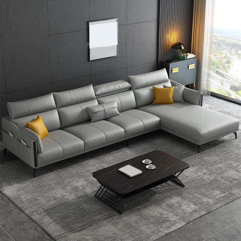 Grey Faux Leather Waterproof Sofa Stain-Resistant High Back Sectional 118"L x 67"W x 35"H Latex Clearhalo 'furn' 'furn_sectionals' 'Furniture' 'furniture_sectionals' 'Living Room Furniture' 'Sectionals' 4946367