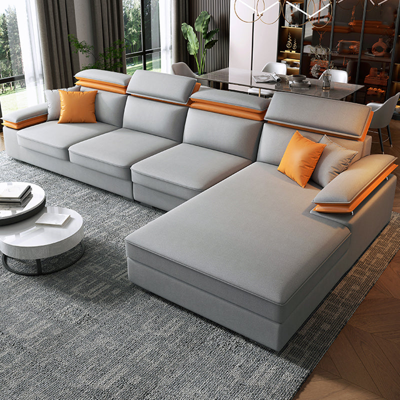 Contemporary 4-Seater L-Shape Sectional Pillow Top Arm Sofa for Living Room Light Gray Right Clearhalo 'furn' 'furn_sectionals' 'Furniture' 'furniture_sectionals' 'Living Room Furniture' 'Sectionals' 4946397