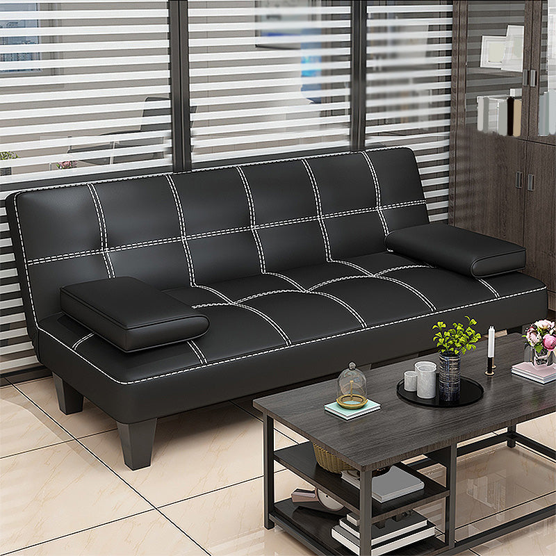 Black Modern Faux Leather Pillow Top Arm Sofa/Sectional with Convertible Clearhalo 'furn' 'furn_sectionals' 'Furniture' 'furniture_sectionals' 'Living Room Furniture' 'Sectionals' 4946481
