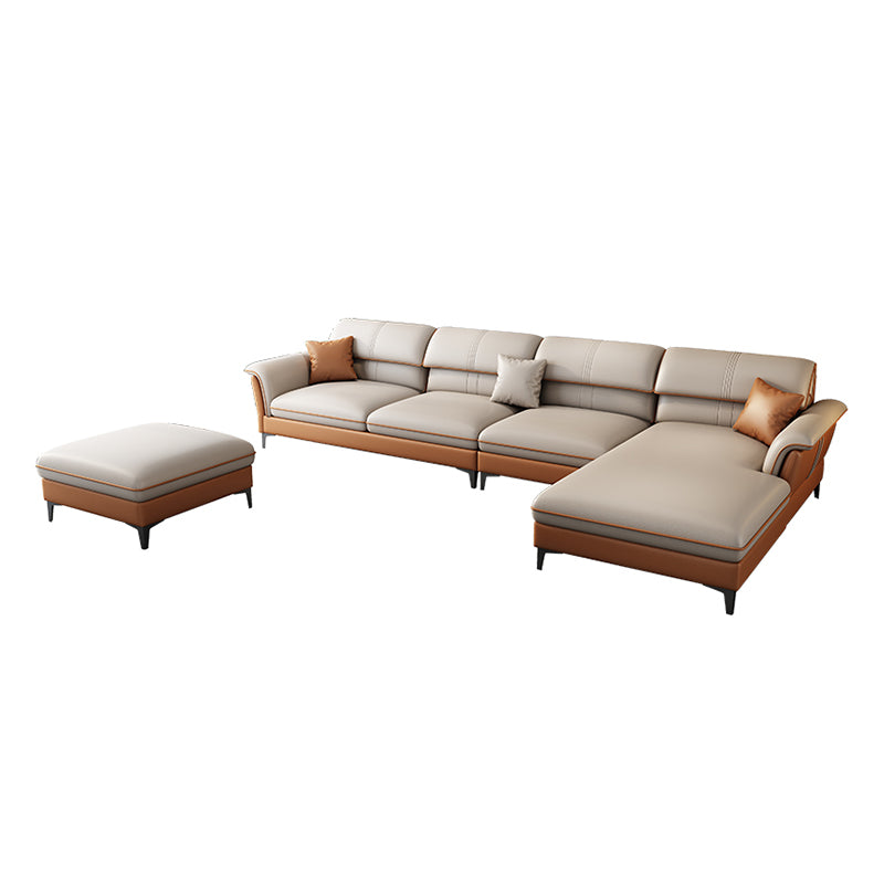 Contemporary Pillow Top Arm Sectional Sofa 34.65"H Cushion Back Sofa 139"L x 69"W x 35"H Faux Leather With Ottoman Clearhalo 'furn' 'furn_sectionals' 'Furniture' 'furniture_sectionals' 'Living Room Furniture' 'Sectionals' 4946500