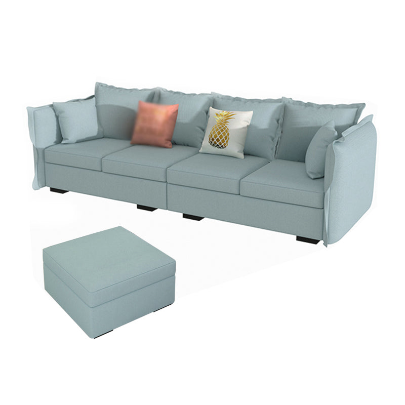Scandinavian Blue Removable Cushions Sofa Straight Arm Sectionals with Slipcover 126"L x 63"W x 27"H Faux Leather Clearhalo 'furn' 'furn_sectionals' 'Furniture' 'furniture_sectionals' 'Living Room Furniture' 'Sectionals' 4946546