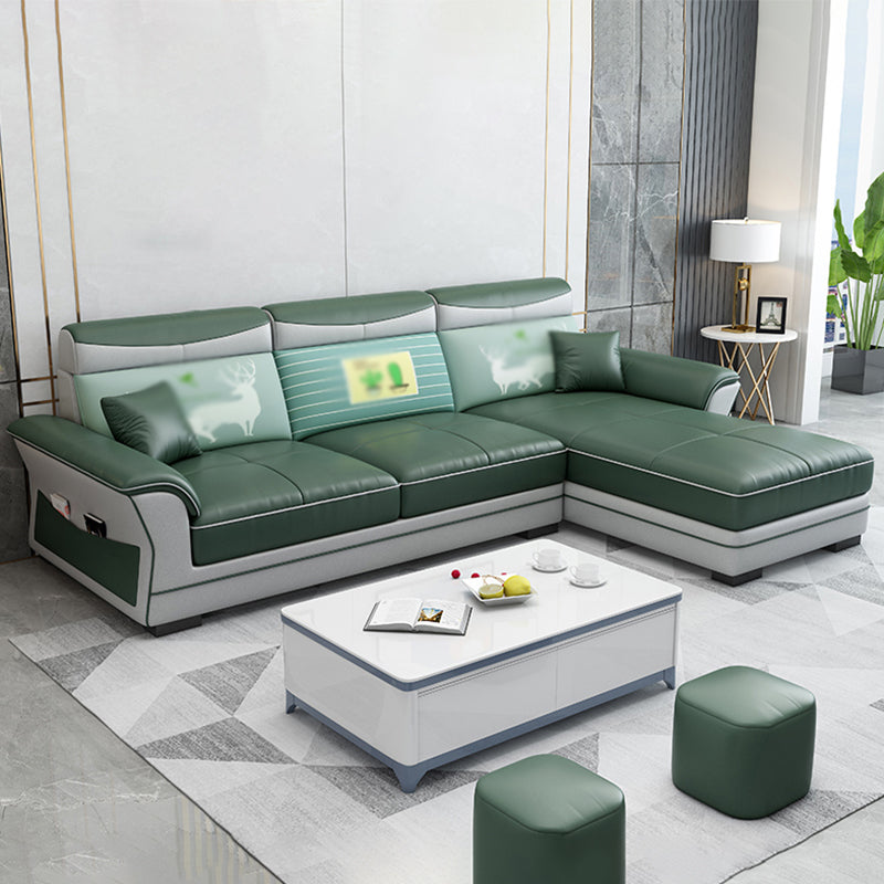 82.68"L √ó 57.09"W √ó33.46"H Pillow Top Arm Sectional Slipcovered Sofa with Storage Dark Green Clearhalo 'furn' 'furn_sectionals' 'Furniture' 'furniture_sectionals' 'Living Room Furniture' 'Sectionals' 4946576
