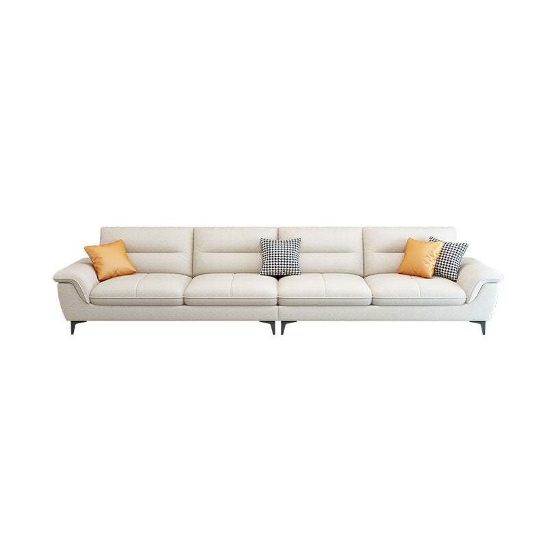 Contemporary Cotton/Faux Leather Sofa Square Arm Couch with Cushion Back 118"L x 38"W x 31.5"H Cotton Clearhalo 'furn' 'furn_sofas' 'Furniture' 'furniture_sofas' 'Living Room Furniture' 'Sofa' 'sofas' 'ホーム' 4946915