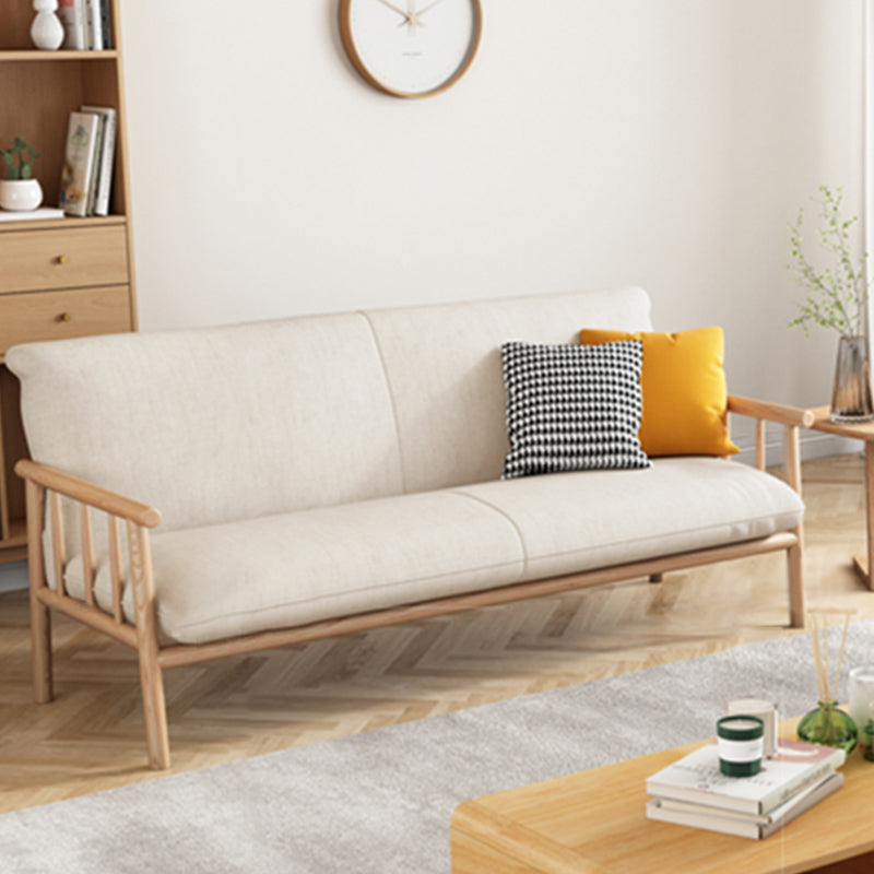 Farmhouse Faux Leather Cushions Sofa Standard Square Arm Settee with Wooden Frame 65''L x29"W x 30"H Natural Wood Clearhalo 'furn' 'furn_sofas' 'Furniture' 'furniture_sofas' 'Living Room Furniture' 'Sofa' 'sofas' 4947066