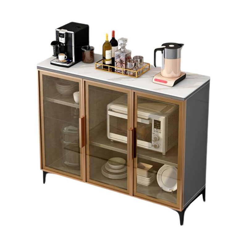 Glass Doors Buffet Server Stone Top Glam Style Kitchen Server for Dining Room White-Gold Clearhalo 'buffet_sideboard' 'Buffets & Sideboards' 'Furniture' 'furniture_buffet_sideboard' 'Kitchen & Dining Furniture' 4948290