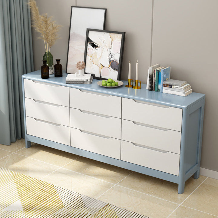 Modern Rubber-wood Solid Wood Side Board Living Room Buffet/Console with Drawers Blue-White 59"L x 16"W x 30"H Clearhalo 'buffet_sideboard' 'Buffets & Sideboards' 'Furniture' 'furniture_buffet_sideboard' 'Kitchen & Dining Furniture' 4948763