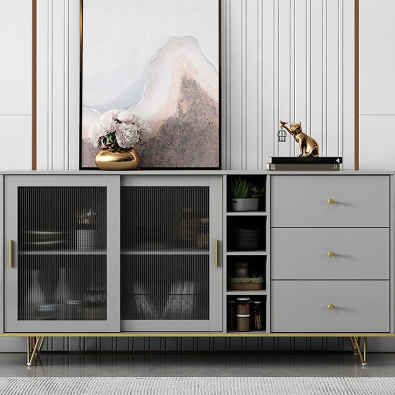 Glam Living Room Buffet Stand MDF Adjustable Shelving Sliding and Glass Doors Credenza Light Gray 71"L x 16"W x 35"H Clearhalo 'buffet_sideboard' 'Buffets & Sideboards' 'Furniture' 'furniture_buffet_sideboard' 'Kitchen & Dining Furniture' 4948946