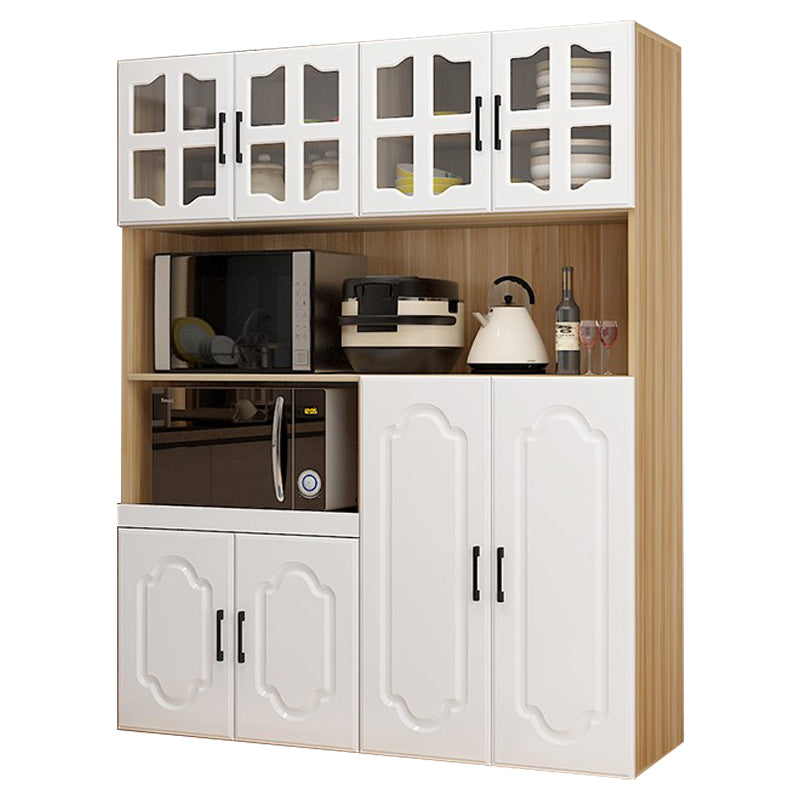 Glass Door Wood Sideboard Modern Credenza with Storage for Kitchen Natural Wood White 47"L x 16"W x 71"H Clearhalo 'buffet_sideboard' 'Buffets & Sideboards' 'Furniture' 'furniture_buffet_sideboard' 'Kitchen & Dining Furniture' 4948973