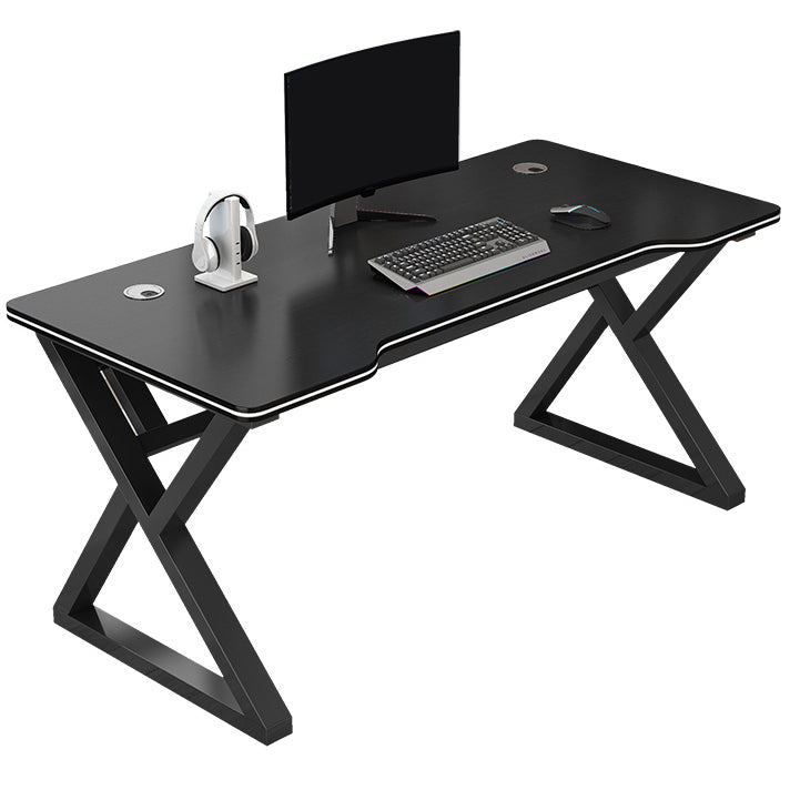 Contemporary Free Form Computer Desk Manufactured Wood Trestle Base Desk Black Clearhalo 'Furniture' 'furniture_office_desk' 'Office Desks' 'Office Furniture' 'office_desk' 4950648