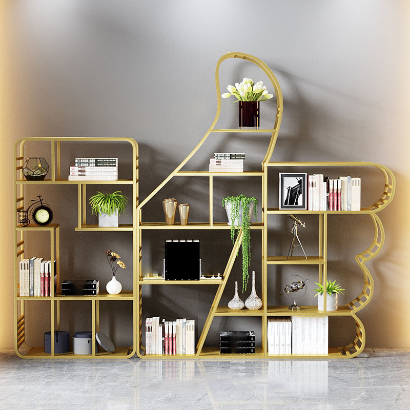 Geometric Shelf Bookcase Modern Metal Bookshelf for Home Office 89"L x 11.8"W x 70.1"H Gold Clearhalo 'Bookcases' 'furn' 'furn_bookcases' 'Furniture' 'furniture_bookcases' 'Office Furniture' 4951233
