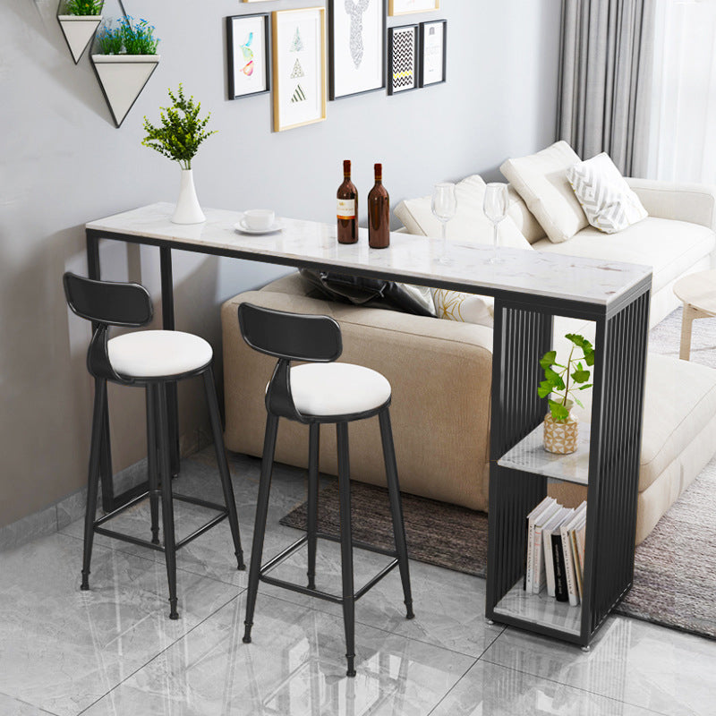 Contemporary Bar Dining Table Stone Rectangle Bar Table with Sled Base 63"L x 15.7"W x 41.3"H Black Without Chairs Clearhalo 'Bar Furniture' 'Bar Tables' 'bar_tables' 'furn' 'furn_bar_tables' 'Furniture' 'furniture_bar_tables' 'Kitchen & Dining Furniture' 4952613