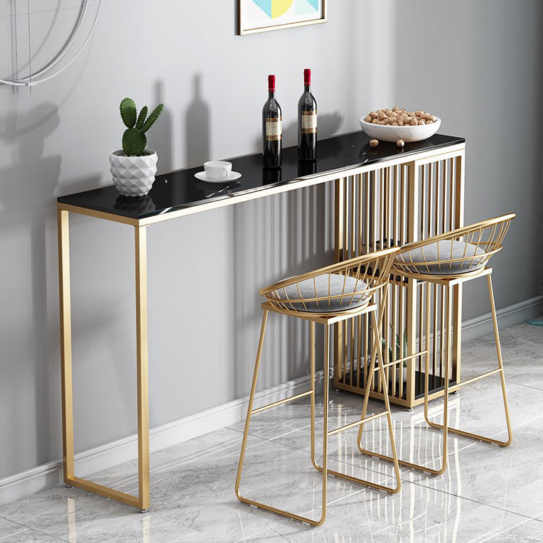 Stone Bar Dining Table Modern Rectangle Bar Table with Double Pedestal for Balcony 70.9"L x 15.7"W x 41.3"H Gold Black Clearhalo 'Bar Furniture' 'Bar Tables' 'bar_tables' 'furn' 'furn_bar_tables' 'Furniture' 'furniture_bar_tables' 'Kitchen & Dining Furniture' 4952759