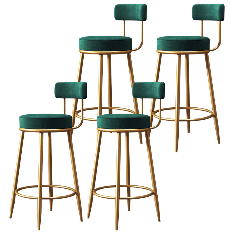 Nordic Armless Backrest Counter Stool Iron Cafe Bar Stool with Velvet Cushion Green 4 Piece Set Clearhalo 'Bar Furniture' 'Bar Stools' 'bar_stools' 'furn' 'furn_bar_stools' 'Furniture' 'furniture_bar_stools' 'Kitchen & Dining Furniture' 4953789