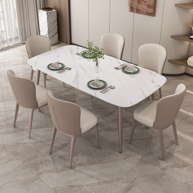 Nordic 1/2/5/7 Pieces Rectangle Dining Set Sintered Stone Dining Table with Leather Chairs 7 Pieces: Table, 6 Chairs Clearhalo 'Dining Room Sets' 'Dining Tables & Seating' 'dining_room_set' 'furn' 'furn_dining_room_set' 'Furniture' 'furniture_dining_room_set' 'Kitchen & Dining Furniture' 4953813