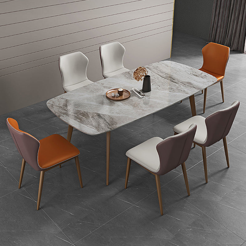 Glam 1/2/5/7 Pieces Dinette Set with Sintered Stone Top Rectangle Dining Table Set 7 Pieces: Table, 6 Chairs Clearhalo 'Dining Room Sets' 'Dining Tables & Seating' 'dining_room_set' 'furn' 'furn_dining_room_set' 'Furniture' 'furniture_dining_room_set' 'Kitchen & Dining Furniture' 4953932