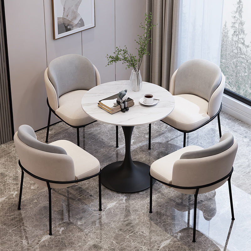 Modern 1/2/3/4/5 Pieces Dining Set Round Stone Dining Table for Dining Room 5 Pieces: Table, 4 Chairs Clearhalo 'Dining Room Sets' 'Dining Tables & Seating' 'dining_room_set' 'furn' 'furn_dining_room_set' 'Furniture' 'furniture_dining_room_set' 'Kitchen & Dining Furniture' 4953968