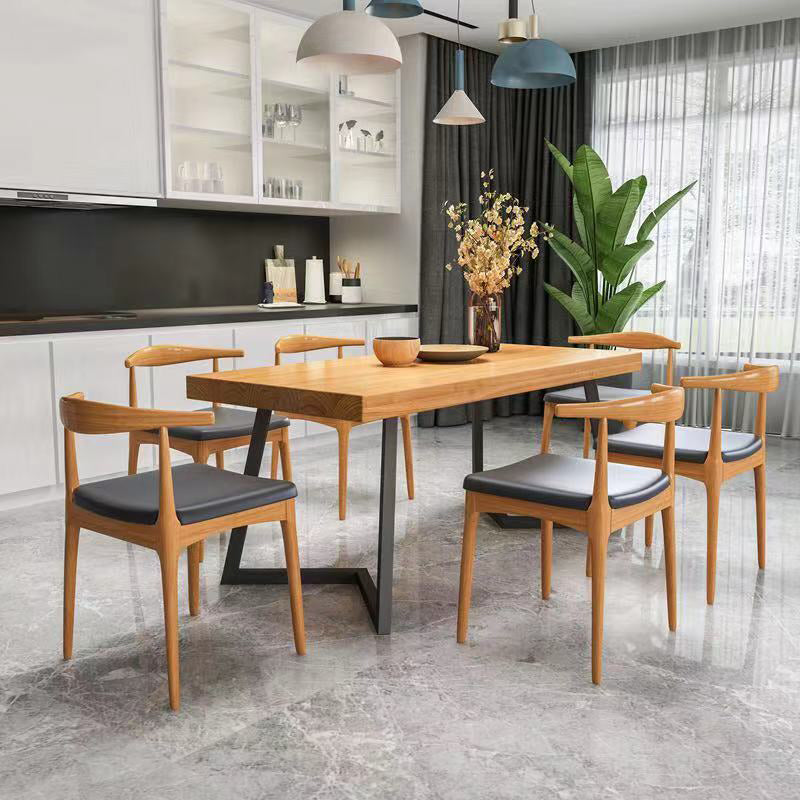Industrial 1/2/5/6/7 Pieces Dining Set Solid Wood Dining Table for Home Use 7 Pieces: Table, 6 Chairs Clearhalo 'Dining Room Sets' 'Dining Tables & Seating' 'dining_room_set' 'furn' 'furn_dining_room_set' 'Furniture' 'furniture_dining_room_set' 'Kitchen & Dining Furniture' 4954056
