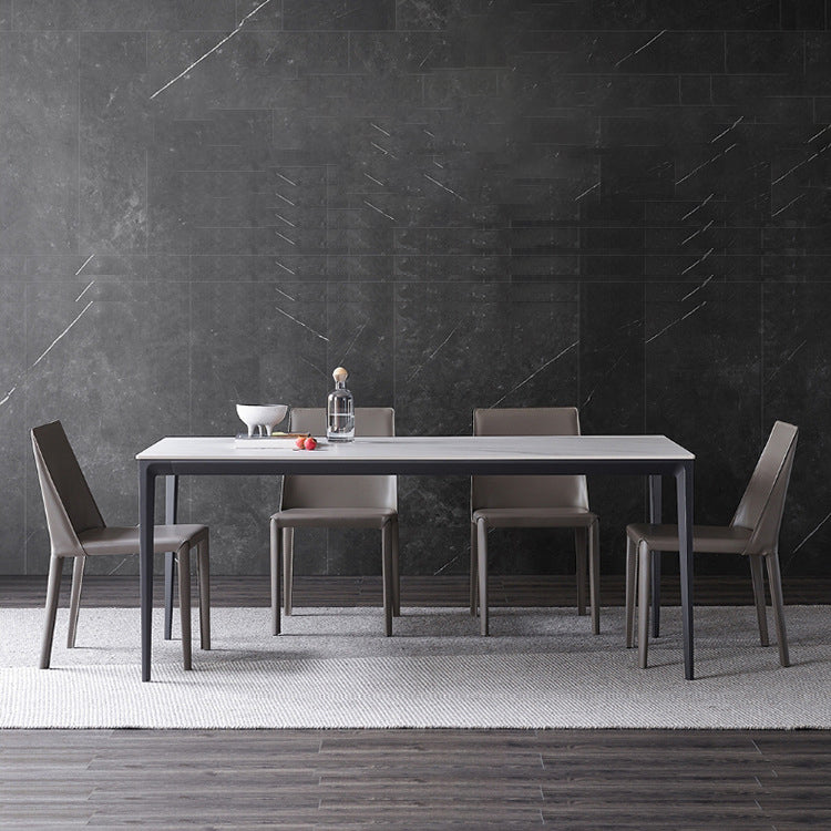 Stone Top Dining Table Contemporary Dining Table with 4 Black Legs White 70.9"L x 35.4"W x 29.5"H Without Chairs Clearhalo 'Dining Tables & Seating' 'Dining Tables' 'dining_table' 'furn' 'furn_dining_table' 'Furniture' 'furniture_dining_table' 'Kitchen & Dining Furniture' 'kitchen' 'kitchen_dining_table' 4954374