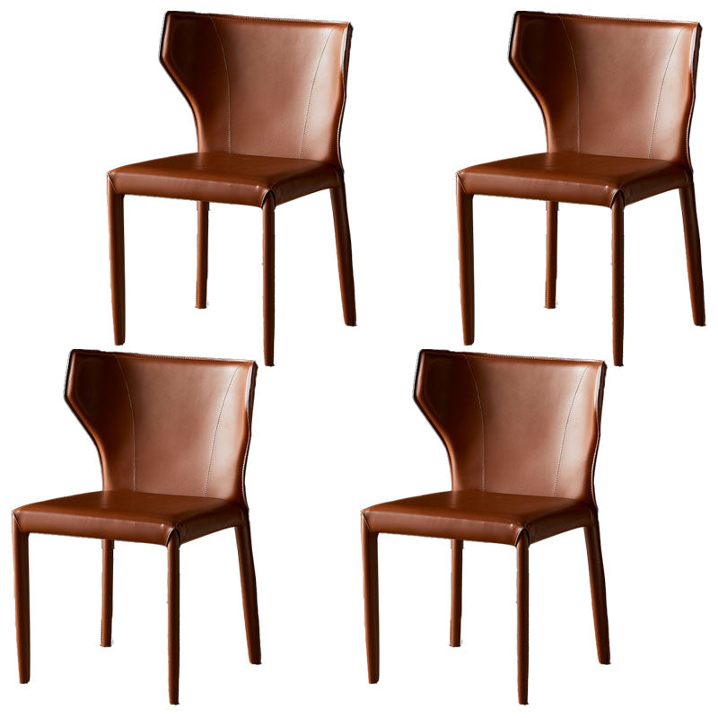 Contemporary Design Wingback Armless Dining Chair Leather Dining Chair Brown 4 Piece Set Clearhalo 'Dining Chairs' 'Dining Tables & Seating' 'dining_chair' 'furn' 'furn_dining_chair' 'Furniture' 'furniture_dining_chair' 'Kitchen & Dining Furniture' 4954684