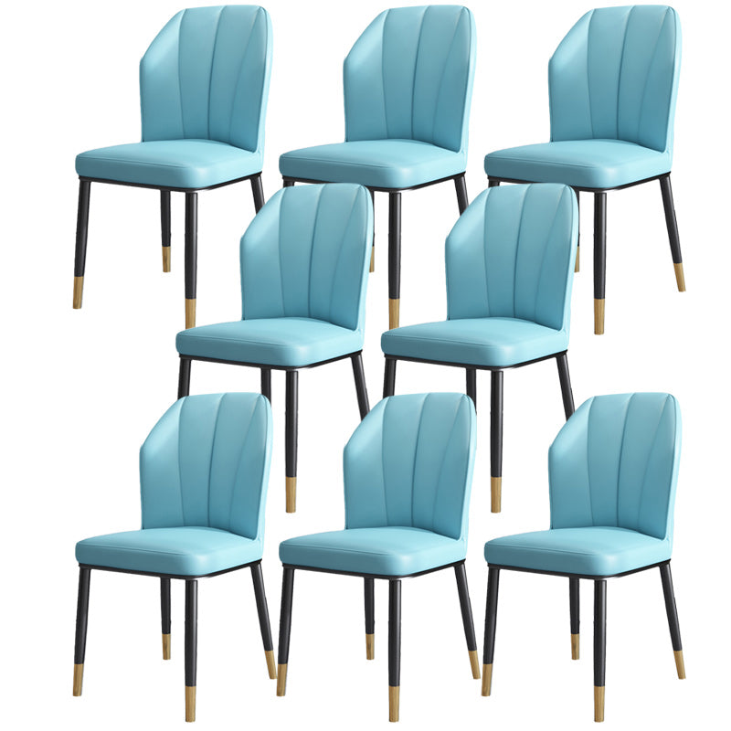 Dining Room Armless Dining Chairs Glam Style Leather Dining Side Chair Blue Gold 8 Piece Set Clearhalo 'Dining Chairs' 'Dining Tables & Seating' 'dining_chair' 'furn' 'furn_dining_chair' 'Furniture' 'furniture_dining_chair' 'Kitchen & Dining Furniture' 4954783