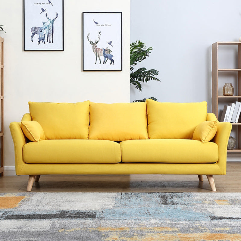 Modern Cotton Blend Loose Back Sofa 33"W Sloped Arm Sofa with Multiple Cushions Yellow Clearhalo 'furn' 'furn_sofas' 'Furniture' 'furniture_sofas' 'Living Room Furniture' 'Sofa' 'sofas' 4955327