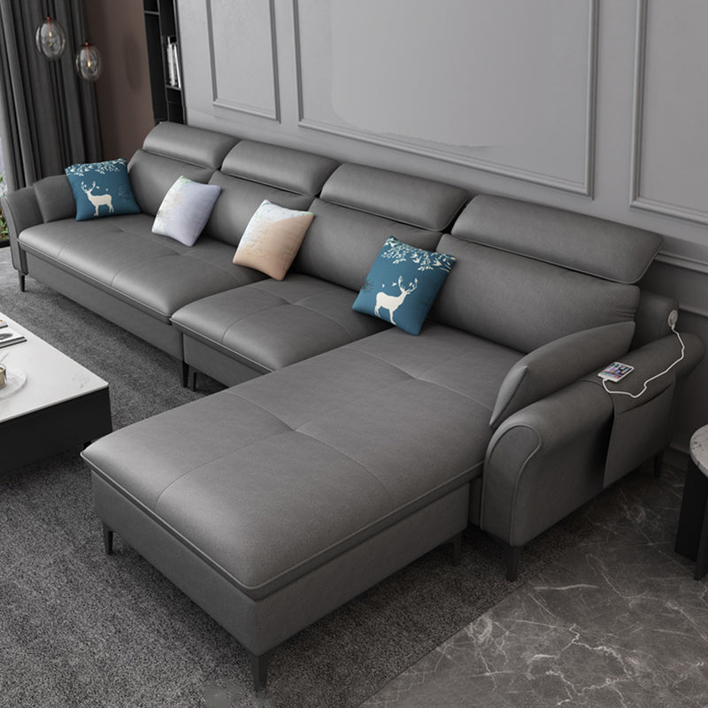 Modern Modular Sectional with Storage and USB for Four People Black Latex Clearhalo 'furn' 'furn_sectionals' 'Furniture' 'furniture_sectionals' 'Living Room Furniture' 'Sectionals' 4955806