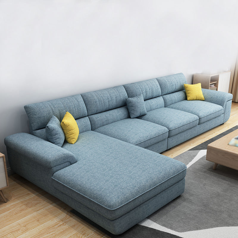 Blue Scandinavian L-Shape Pillow Top Arm Sectional Sofa with High Back 138"L x 71"W x 37"H Left Clearhalo 'furn' 'furn_sectionals' 'Furniture' 'furniture_sectionals' 'Living Room Furniture' 'Sectionals' 4955857